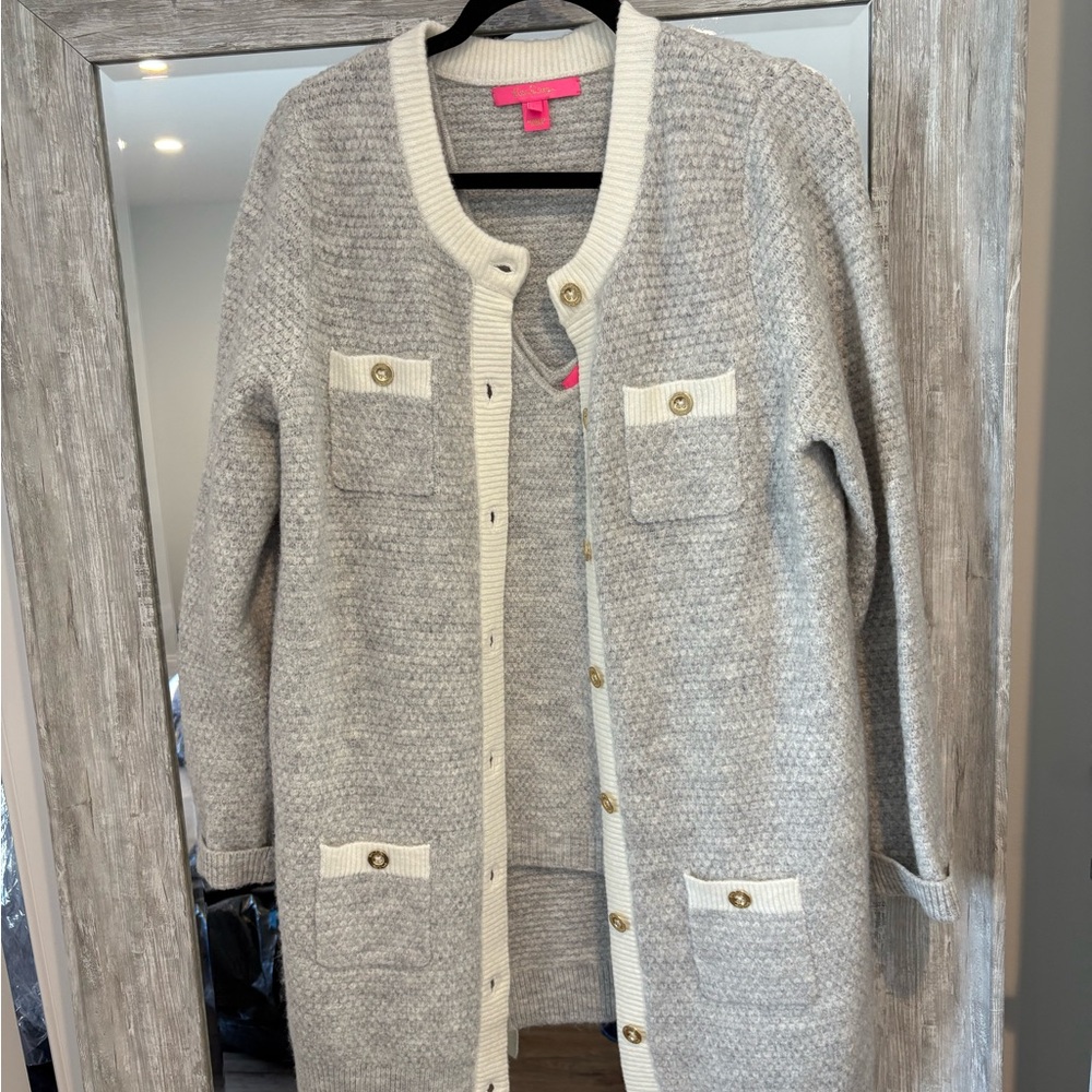 Lilly Pulitzer Gray and Cream Cardigan with V-Neck Tank
